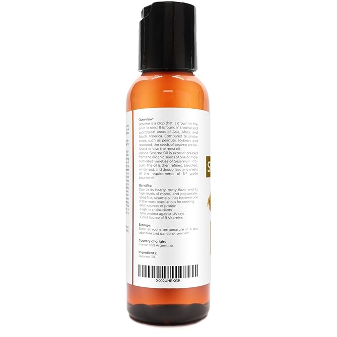 velona Sesame Seed Oil 2 fl oz | 100% Pure and Natural Carrier Oil | Refined, Expeller Pressed | Cooking, Skin, Hair, Body & Face Moisturizing | Use Today - Enjoy Results