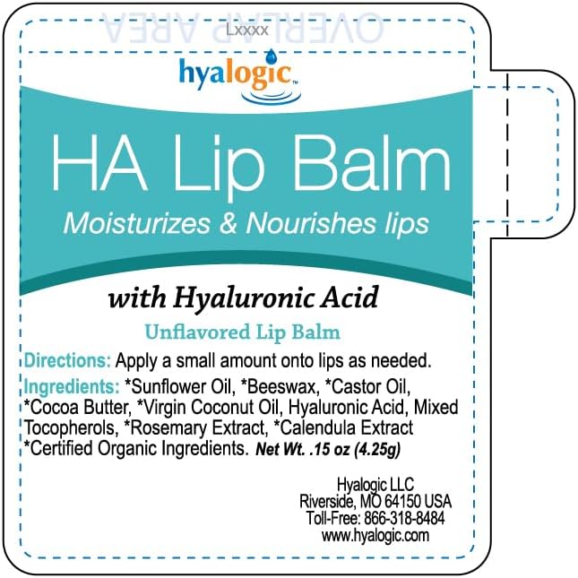 Hyalogic HA Lip Balm - Hyaluronic Acid & Organic, Natural Coconut Oil - Soothes Dry, Chapped Lips - Plumping, Moisturizing & Nourishing - Unflavored - Fragrance & Dye Free - 4.25g - 1 Stick