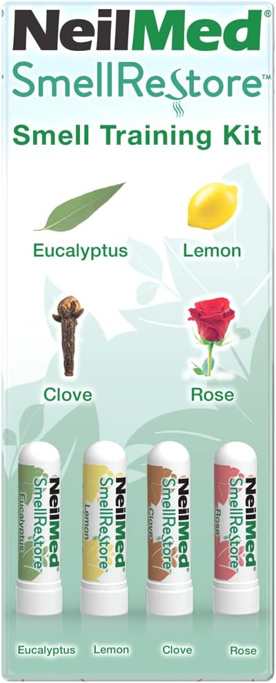NeilMed Smell Restore - All Natural Smell Training Kit with 4 Separate Essential Oil Inhalers. Eucalyptus, Rose, Lemon and Clove
