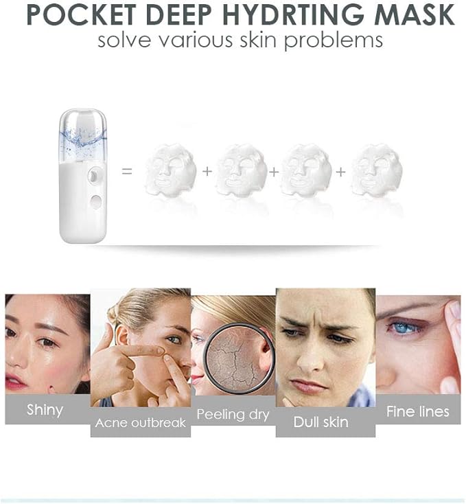 GIVERARE 2 Pack Nano Facial Steamer, Handy Mini Mister, USB Rechargeable Mist Sprayer, 30ml Visual Water Tank Moisturizing&Hydrating for Face, Skin Care, Eyelash Extensionss-White