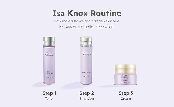 ISA KNOX AGE FOCUS VITAL COLLAGEN SKINCARE GIFT SET (370ml / 12.51 Fl Oz) - Korean Luxury Premium High-end Skin Toner, Emulsion Lotion, Cream by LG BEAUTY. Hydrolyzed Collagen,