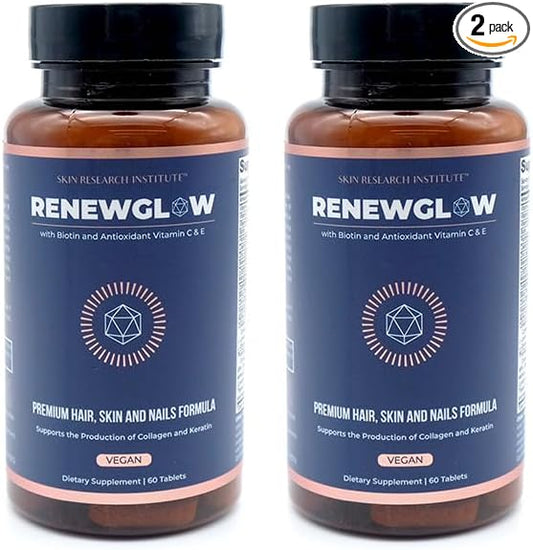 Renewglow Hair Supplement, Proven to Promote Healthy Hair Growth Supports Thicker, Fuller Hair and Healthier Skin, Ages 35 and Up, 2-Pack