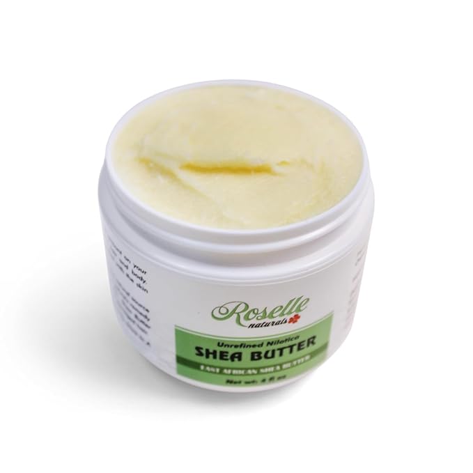 Roselle Naturals African Shea Butter - All Natural Nilotica Shea Butter Raw Organic, Unrefined Pure and Creamy White Shea Nilotica for Skin, Face, Hair and Body, 4 oz