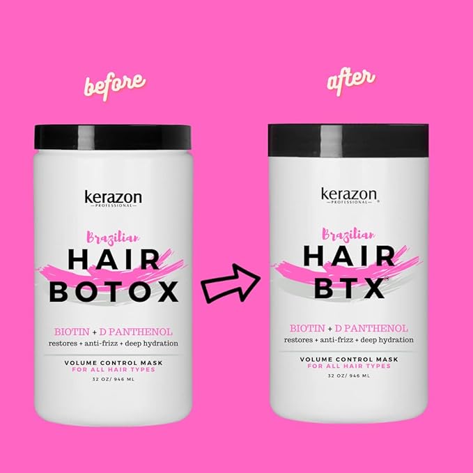 KERAZON Intensive Brazilian Hair BTX Treatment 32oz 946ml For All Hair Types, Thermal Activated Hair Mask Damaged Dry Repair and Long Lasting Volume And Frizz Control. Salon Size Packaging may vary.