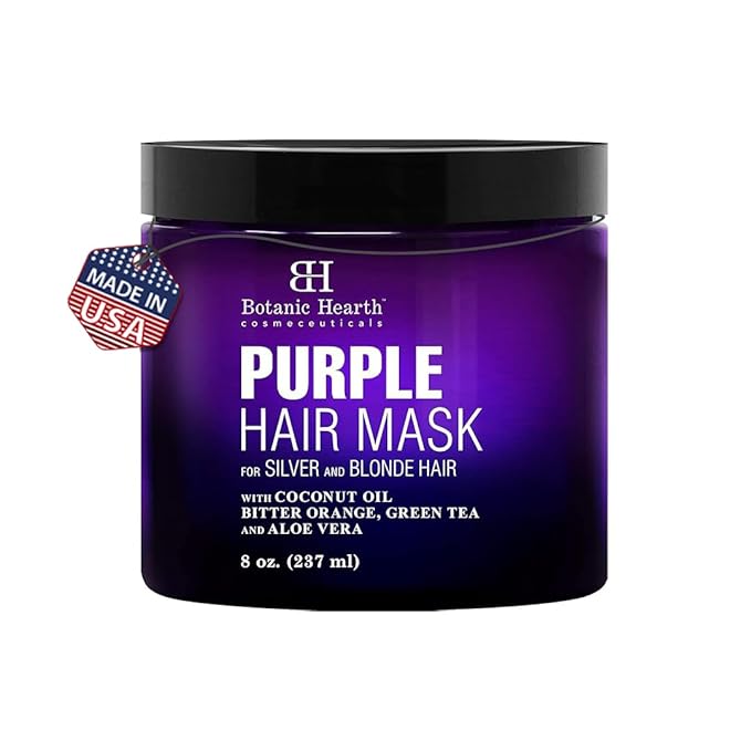 Botanic Hearth Purple Hair Mask for Silver and Blonde Hair – 8 oz – Toning Hair Treatment with Coconut Oil, Bitter Orange, Green Tea & Aloe Vera