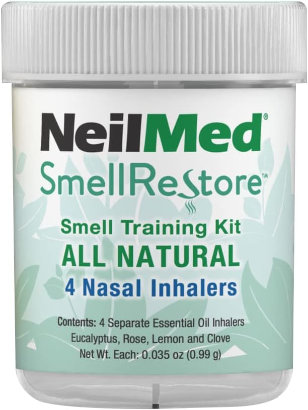 NeilMed Smell Restore - All Natural Smell Training Kit with 4 Separate Essential Oil Inhalers. Eucalyptus, Rose, Lemon and Clove