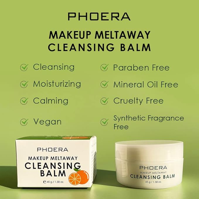 Phoera Makeup Remover Cleansing Balm with Sweet Orange Essential Oil Makeup Meltaway Cleansing Balm (45g Balm)