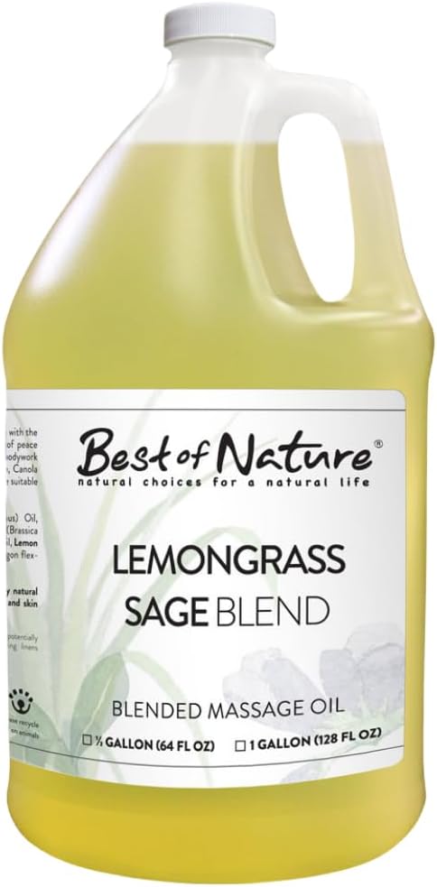 Best of Nature Lemongrass and Sage Massage Oil Blend - Non-Greasy Aromatherapy Massage Oil for Body, Skin & Face, Crafted with Pure Essential Oils, Gallon (128 fl oz)