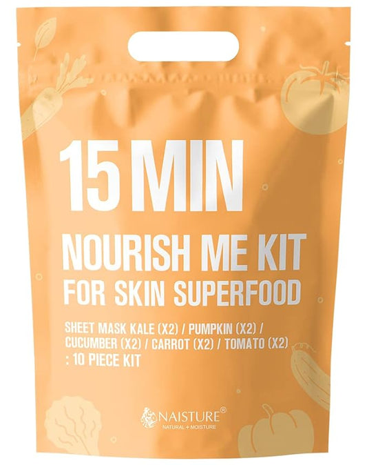 15 Min Nourish Me Kit by Naisture – Korean Spa and Skincare Kit for Women with Kale, Pumpkin, Cucumber, Carrot, and Tomato Face Masks