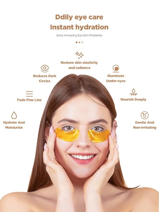 Under Eye Patches, 20 Pairs 24K Gold Eye Patches For Puffy Eyes, Under eye Bags, Wrinkles, Nourish Skin, Eye Masks With Collagen, Hyaluronic Acid for Men & Women Gift (24K Gold)