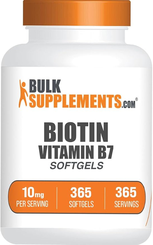 BulkSupplements.com Biotin 10000mcg Softgels - Vitamin B7, Biotin Vitamins for Hair, Skin and Nails, Biotin Supplement - Gluten Free, 1 Softgel per Serving, 365 Count (Pack of 1)