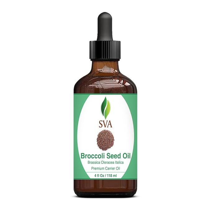SVA Broccoli Seed Oil - 4 Fl Oz – 100% Natural Cold Pressed Broccoli Oil - for Face, Skin Care, Hair Care, Scalp Massage & Body Massage – Carrier Oil with Dropper