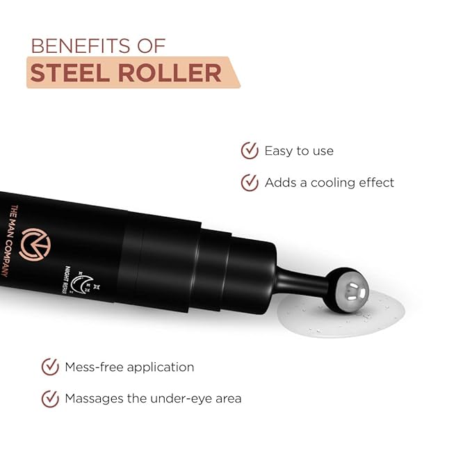 The Man Company Under Eye Gel With Cooling Massage Roller For Dark Circles, Fine Lines & Puffy Eyes with Caffeine & Hyaluronic Acid – 15gm