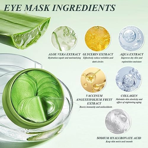 Aloe Vera Under Eye Mask - 60 PCS Aloe Vera Under Eye Patches - Combat Puffy Eyes,Aloe Vera Collagen Eye Mask Dark Circles, Fine Lines, and Wrinkles Using Pure Natural Extracts