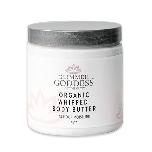 GLIMMER GODDESS Organic Whipped Body Butter- Peppermint Vanilla, Vegan, 24 Hr Hydration, Less Stretch Marks, All Skin Types, Child-Safe, Organic, 8 oz