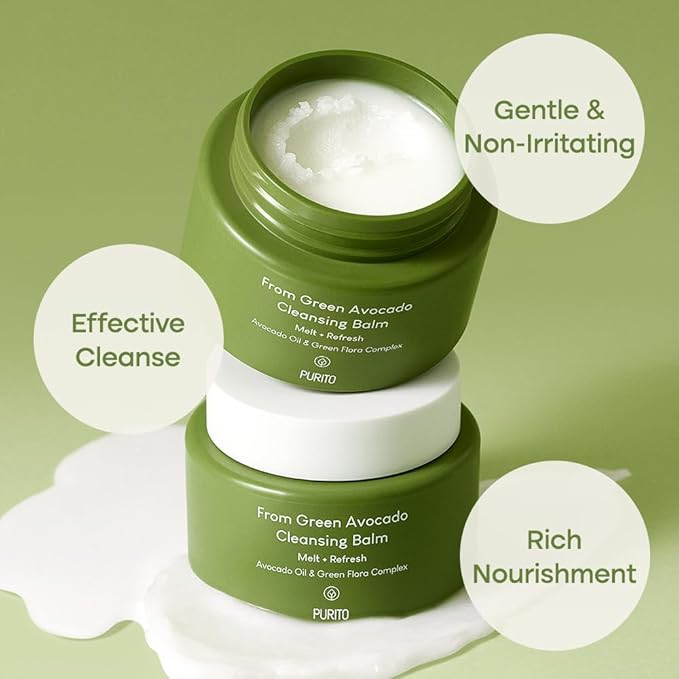 PURITO From Green Avocado Cleansing Balm 100ml / 3.38 fl. oz., Melt-In Moisture with Avocado Oil, Vegan, Cruelty-Free, Suitable for Dry Skin, Korean Skincare