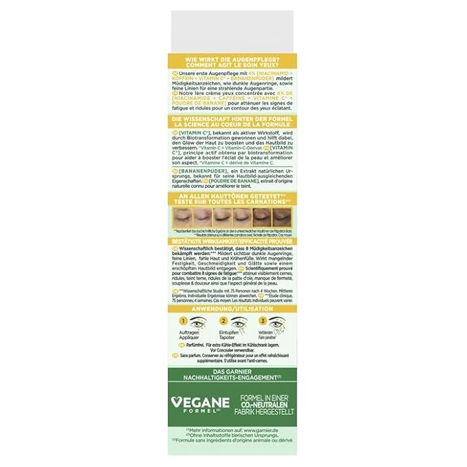 Garnier Eye Cream, With 4% Vitamin C, Brightening Eye Treatment For Dark Circles, Prevents Under Eye Bags And Puffiness, Vitamin C*, 15ml