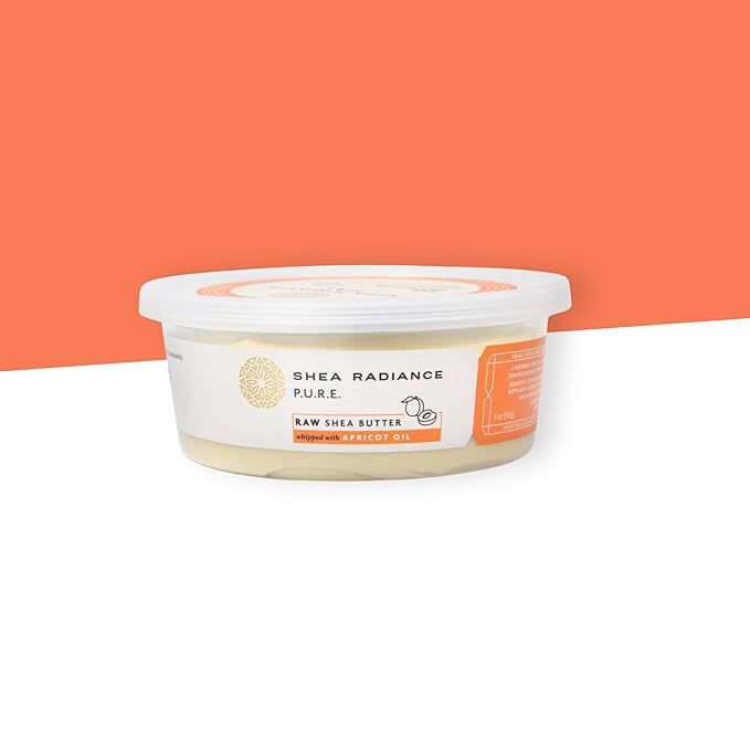 Shea Radiance P.U.R.E Raw Shea Butter | 100% Natural & Unrefined Body Butter | Soothes, Softens, & Increases Collagen | Long Lasting Moisture | Moisturizer for Sensitive Skin | Apricot Oil (5oz)