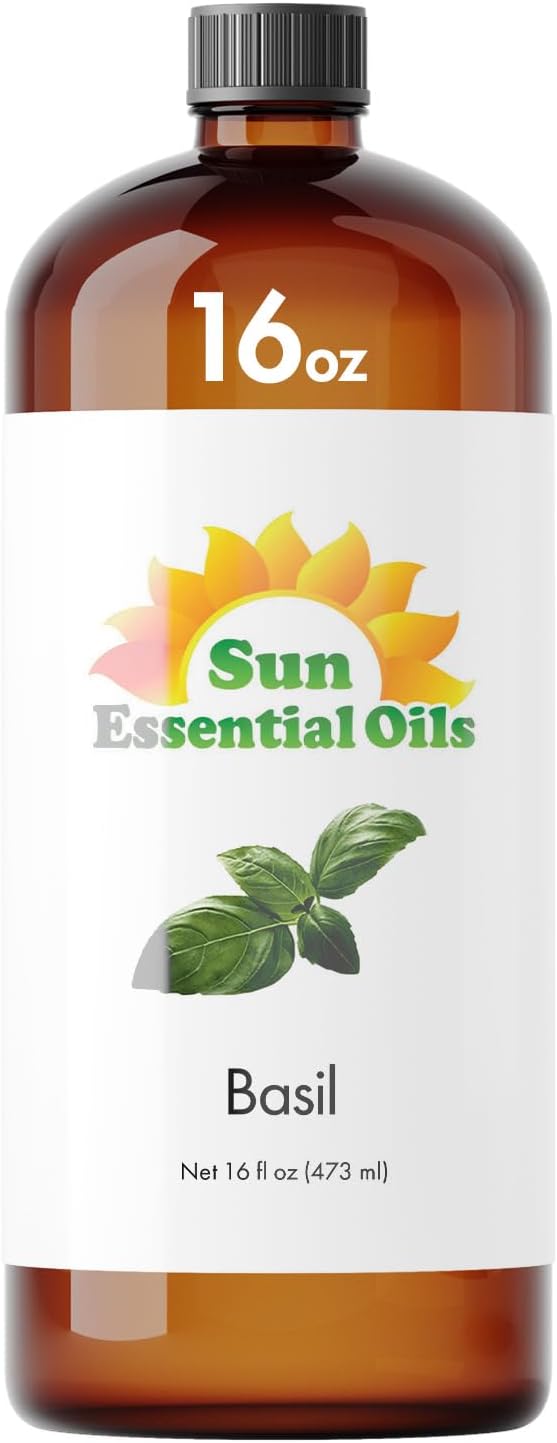 Sun Essential Oils Basil Essential Oil 16 oz for Diffuser, Skin, Massage, Candle, Soap Making