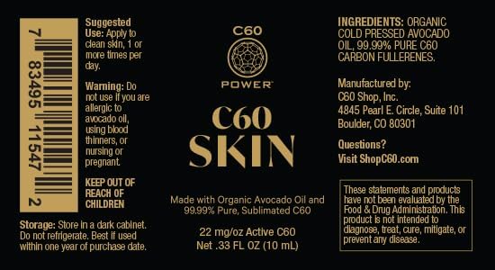 C60 Power - Skin Roll-On - Age-Defying Antioxidant Protection - Reduce Wrinkles, Heal Skin, Non-Greasy - Face, Body, Bug Bites, Scarring - Organic Avocado Oil, 99.99% Pure C60 Fullerenes