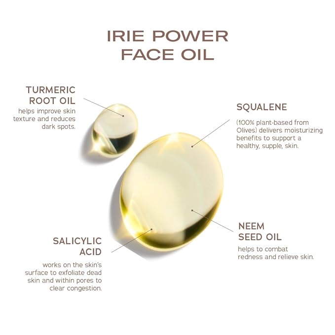 SWEET JULY SKIN Irie Power Face Oil, Moisturizing, Illuminate, Hydrating, Squalene, Neem Seed Oil, Turmeric Root Oil, Clean, Vegan, 1 Fl Oz
