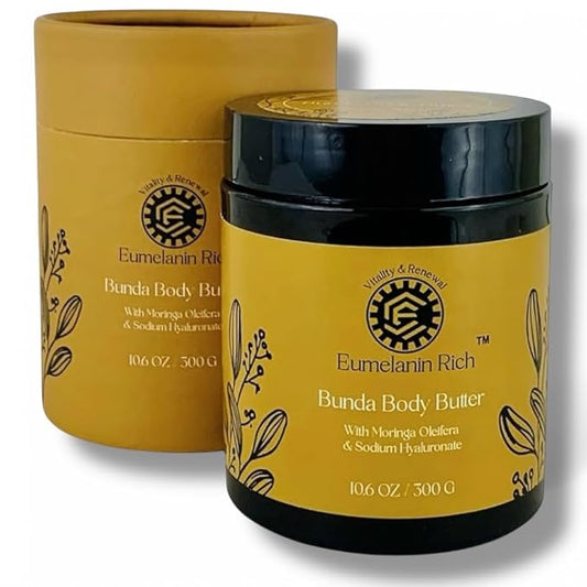 Bunda Body Butter Whipped Shea & Cocoa Butter Infused With Moringa Oleifera & Sodium Hyaluronate-Intense Hydration for Dry Crepey Skin 10.6oz