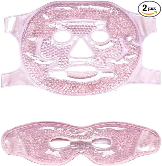2 PCS Gel Mask,Reusable,Face & Eye Mask with Hole,Dark Circles,Dry Eyes,DeepSleep,Headaches,Puffiness,Stress,migraines,Eye Bags.Allergies,Sinus discomfort,migraines (03-Pink)