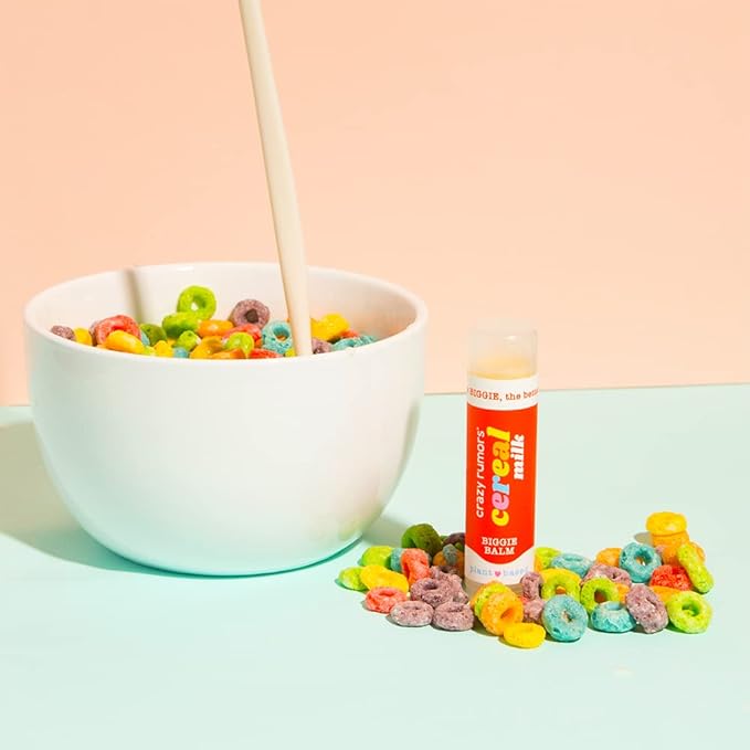 Crazy Rumors Biggie Cereal Milk Flavored All Natural, Plant Based Lip Balm to Moisturize and Nourish your Lips - Cereal Milk Biggie Tube 0.6 oz (4x Larger than standard 0.15 oz lip balm)