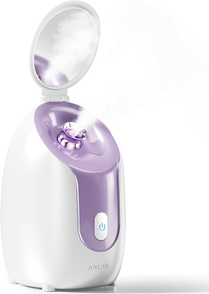 ANLAN Facial Steamer with Adjustable Makeup Mirror & Nozzle, 30s Fast Steam, Large Water Tank for Home Facial Spa, Anti-Dry-Burn & Anti-Slip Design, Face Steamer for Dry Skin - Hydrates & Opens Pores