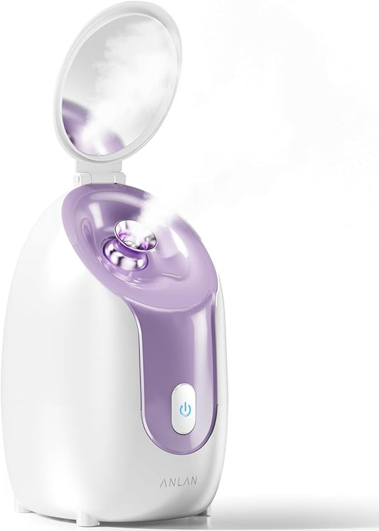 ANLAN Facial Steamer with Adjustable Makeup Mirror & Nozzle, 30s Fast Steam, Large Water Tank for Home Facial Spa, Anti-Dry-Burn & Anti-Slip Design, Face Steamer for Dry Skin - Hydrates & Opens Pores