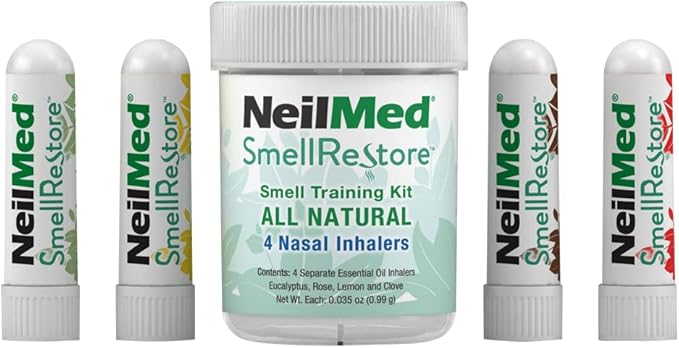 NeilMed Smell Restore - All Natural Smell Training Kit with 4 Separate Essential Oil Inhalers. Eucalyptus, Rose, Lemon and Clove