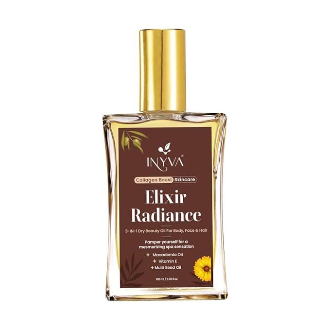 Elixir Radiance 3-in-1 Luxurious Dry Beauty Oil for Face, Body, & Hair - Vitamin E & Macadamia Oil -Hydrating, Non Greasy & Lightweight - Radiant Glow - 3.38 Oz