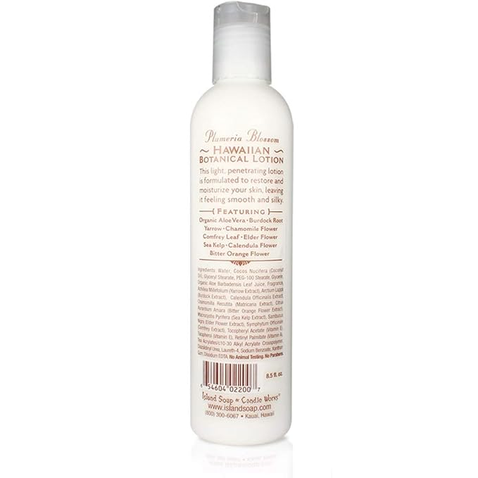 Island Soap and Candle Works Plumeria Blossom Scented Body Lotion for Men and Women, Paraben Free Body Moisturizer - Hydrating Hawaiian Skincare - 8.5 Fl Oz. Bottle