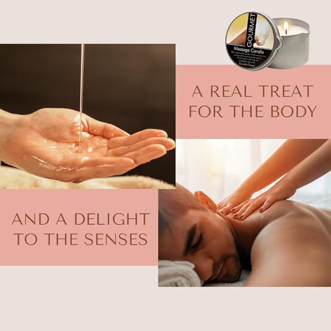 GOURMET COLLECTION Massage Oil Candle Vanilla Cream Scent - Vegan Moisturizing Massage Oil - Ideal Massage Oil for Massage Therapy, Luxurious Body Oil Experience 6.76oz