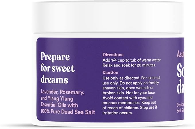 ASUTRA Dead Sea Bath Salts (Bedtime Soak), 16 oz - Soak in Rich & Vital Healing Minerals - Prepare for Sweet Dreams with Lavendar, Rosemary, & Ylang Ylang Essential Oils