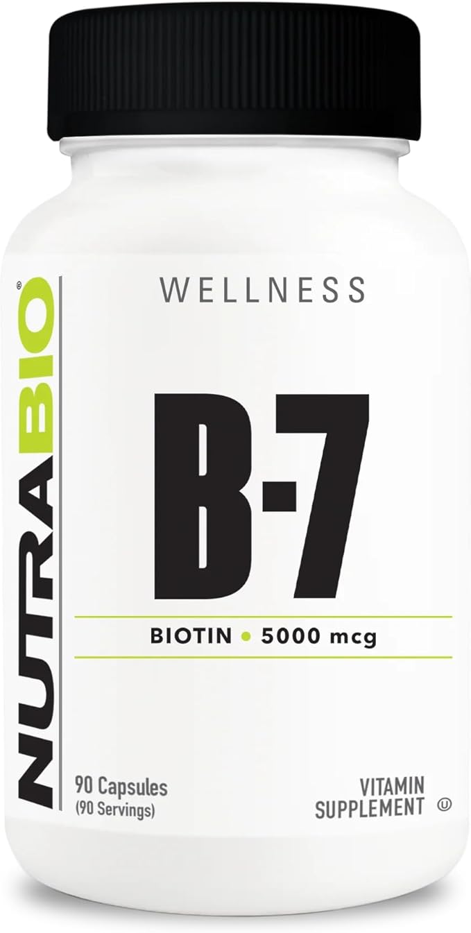 NutraBio Biotin (Vitamin B-7) Supplement, 5000mcg - May Help Promote Healthy Hair, Skin, and Nails, 90 Vegetable Capsules