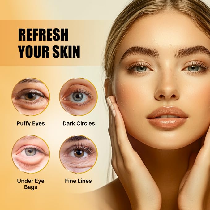 Under Eye Patches - 30 Pairs of 24K Gold Eye Masks for Puffy Eyes, Dark Circles & Wrinkles - Collagen & Hyaluronic Acid for Hydrating Skin, Eye Bags Treatment for Women & Men