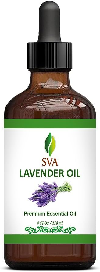 SVA Lavender Essential Oil – 4 Fl Oz – 100% Natural Lavender Oil - for Diffuser, Hair Care, Face, Skin Care, Aromatherapy, Scalp and Body Massage, Soap and Candle Making – with Dropper