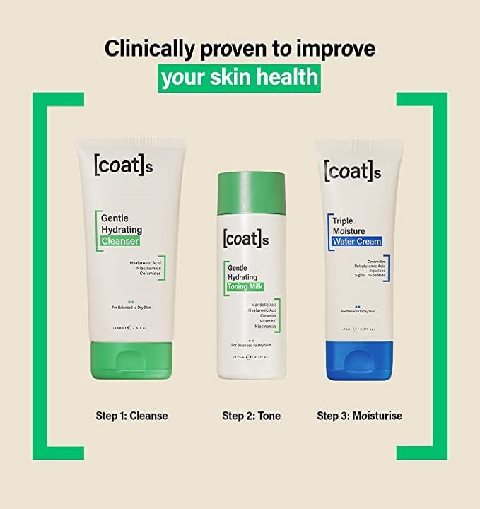 Coats Skinsentials Bundle – Cleanser 5 oz, Toner 4.2 oz & Moisturizer 2.5 oz – 3-Step Regimen Protects the Skin Barrier with Ceramides, For Women and Men