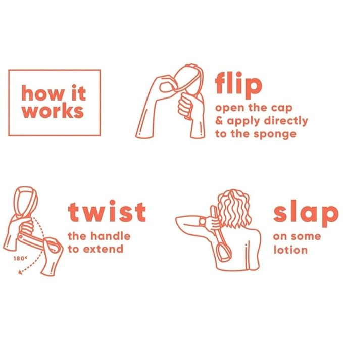 Bakslap - Body Lotion Applicator - Replaceable Sponge Pads (2 Pack) - Extendable Long Handle for Self Back & Body Application (Skin Cream, Suntan, Beauty, Tanning, Medical) (Pink)