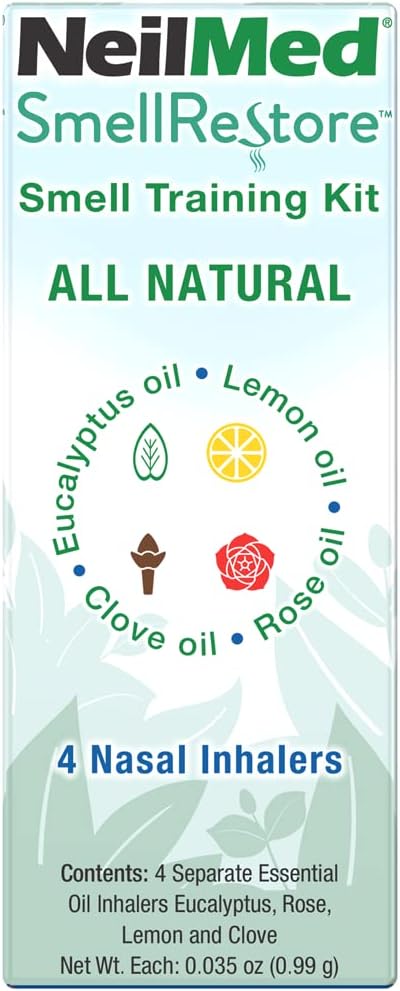 NeilMed Smell Restore - All Natural Smell Training Kit with 4 Separate Essential Oil Inhalers. Eucalyptus, Rose, Lemon and Clove