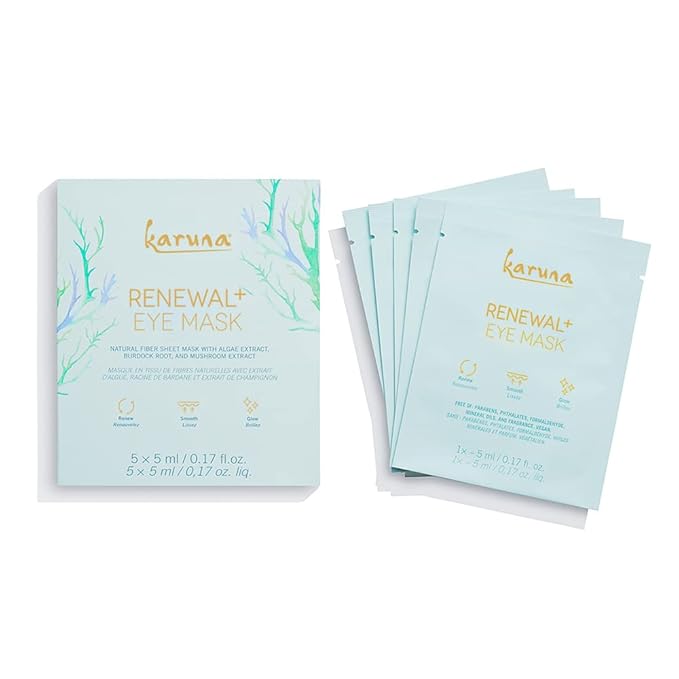 Karuna Skin - Renewal+ Eye Mask | Under Eye Patches for Tired Eyes |Burdock Root & Mushroom Extract | For Puffy Eyes & Fine Lines | 5 per Pack