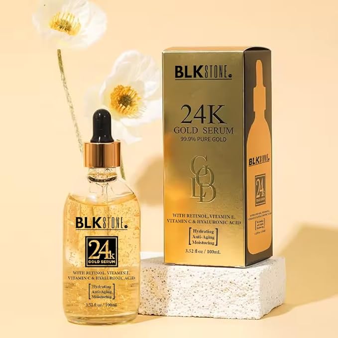 24K Gold Serum for Face, Anti aging, Skin Brightening, Anti-wrinkle serum with Vitamin E, Retinol, Hyaluronic Acid, Vitamin C & Castor oil, Skin Care Glow Serum 100mL