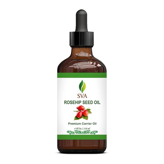 SVA Rosehip Seed Oil - 4 Fl Oz – 100% Natural & Cold Pressed - for Face, Skin Care, Hair Care, Scalp Massage & Body Massage – Carrier Oil with Dropper