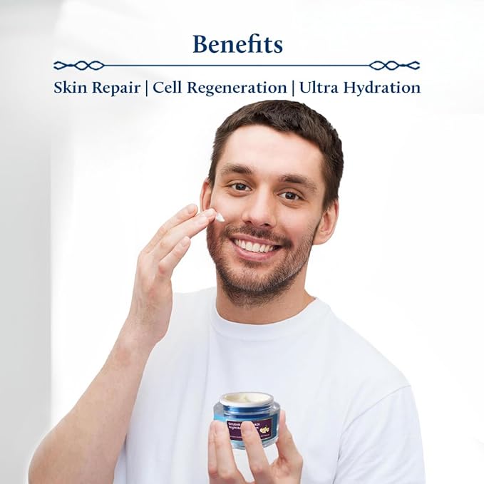 Blue Nectar Kumkumadi Night Cream with Jasmine for Deep Hydration with Kumkumadi Oil & Organic Ghee | Plant-Based Moisturizer for Smooth, Radiant and Glowing Skin (Men, 16 Herbs, 1.7 Fl oz)