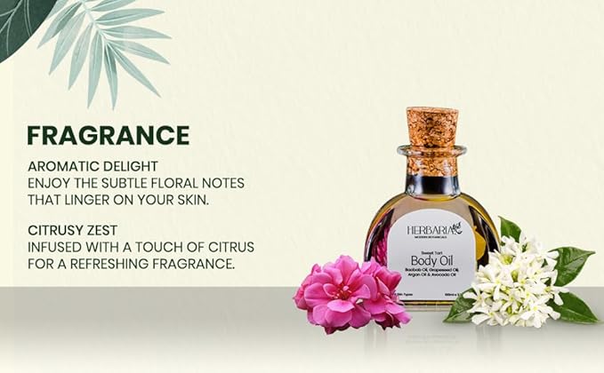 Herbaria Body Oil - Sweet Tart (3.38 fl oz) | Luxurious Body Oil - ALL SEASON | 100% Vegan Enriched With Grapeseed Oil, Pomegranate Oil, Avocado Oil, Argan Oil, Baobab Oil | 100% Sustainable