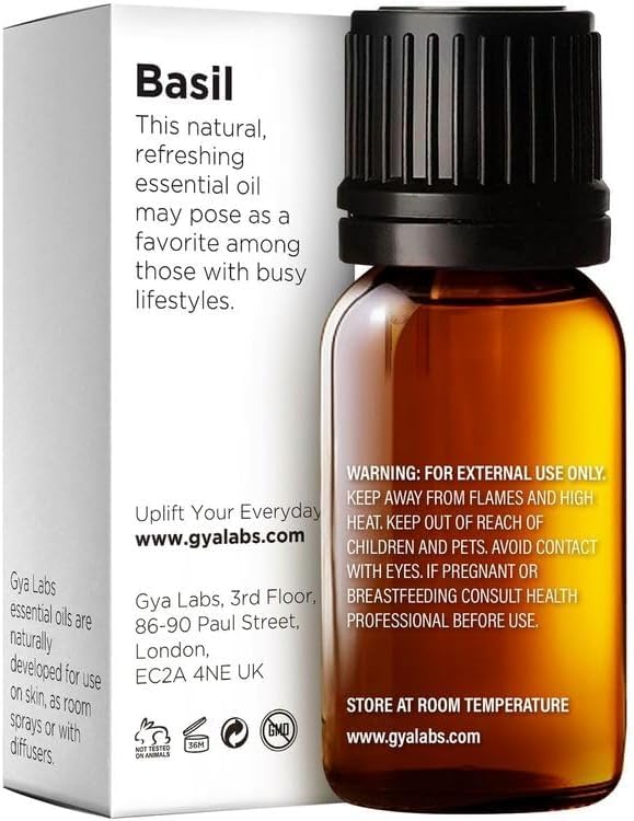Gya Labs Basil Essential Oil for Diffusers - 0.34 Fl Oz - 100% Pure Natural Basil Oil for Skin, Massage, Fragrance & Candles Making Scent