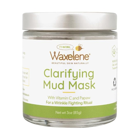 Waxelene Clarifying Mud Mask Dry Blend - Wrinkle Fighting Ritual Cleans Pores Hydrates Nourishes Skin Vitamin C Papaw Bentonite French Green Clay