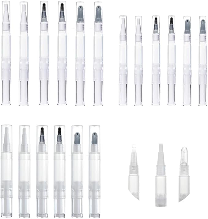 18 pcs Transparent Twist Pens, 5ml 3ml 2ml Empty Nail Oil Pen with Brush Tip, Cosmetic Lip Gloss Container Applicators, Eyelash Growth Liquid Tube, Cuticle Oil Pen