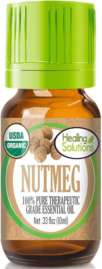 Healing Solutions Nutmeg Essential Oil – Organic, Pure, Undiluted, 10ml (0.33 oz) - for Hair Diffuser, and Skin